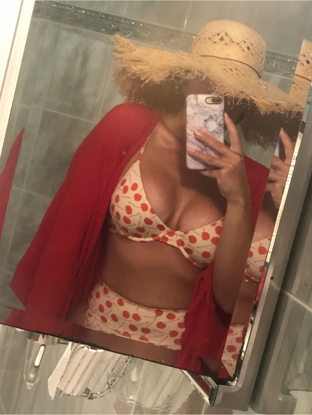 Beach Riot Cream Bikini with Orange Cherry Print